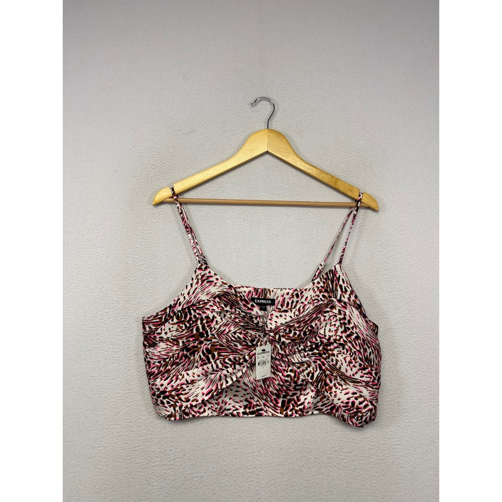Y2K Barbiecore Express Womens Large Pink Animal Print Twist Front Crop Cami Top